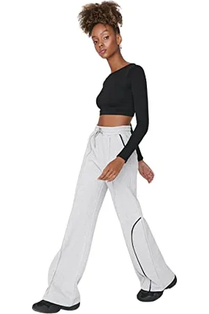 Trendyol Damen Herren Hoher Bund Wide Leg Jogginghose Sweatpants, Grau, M EU