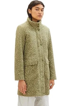 TOM TAILOR Damen 1037586 Boucle Mantel mit Stehkragen, 32507-dark pear Green Melange, L
