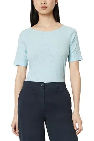 Marc O’ Polo Marc OߴPolo Damen T-Shirt aus Bio-Baumwolle mit U-Boot-Ausschnitt, Blau (Pastel Sky), XXL