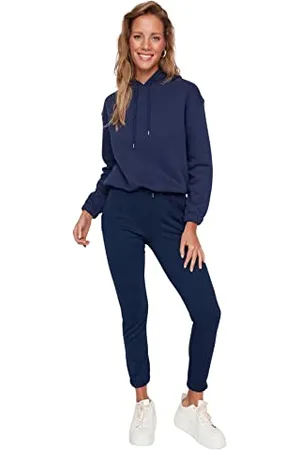 Trendyol Damen Herren Basic Mittlerer Bund Jogger Jogginghose Sweatpants, Marineblau/Mehrfarbig, XS EU