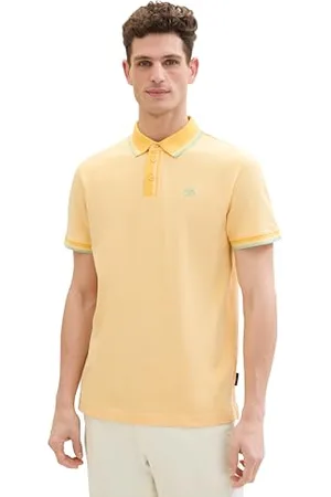 TOM TAILOR Herren Basic Piqué Poloshirt, white sunny yellow twotone, XL