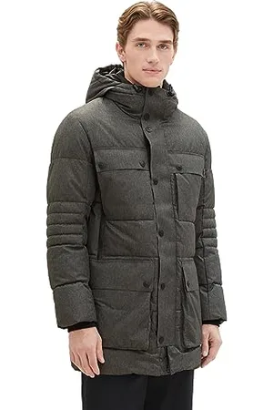 TOM TAILOR Herren Technical Winterparka mit aufgesetzten Taschen, grey garment dye structure, XXL