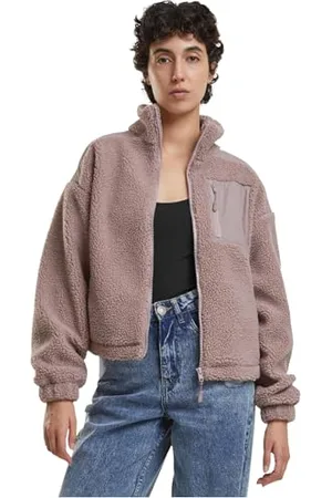 Urban classics Damen Übergangsjacke Ladies Sherpa Mix Jacket, leichte Sherpa Jacke mit hohem Kragen für Frauen, Oversized Fit