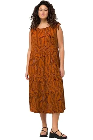 Ulla Popken Damen Jersey Detail am Ausschnitt und Alloverprint 831785 Kleid, , 50-52