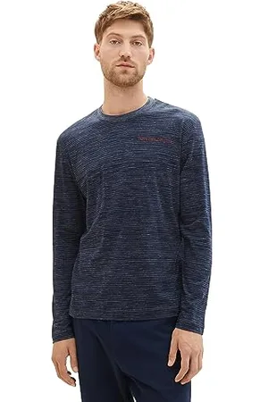 TOM TAILOR Herren 1037844 Klassisches Langarmshirt mit Piqué-Struktur, 32450-sky Captain Blue Stripy Inject, L