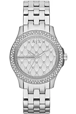 Armani Exchange Uhr für Damen , Dreizeigeruhrwerk, 36mm Silbernes Edelstahlgehäuse mit Edelstahlarmband, AX5215