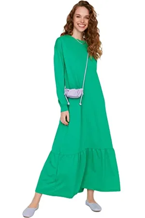 Trendyol Damen Woman Design Maxi Smock Crew Neck Knit Dress, , S