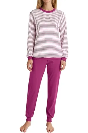 Calida Marine Dreams Bündchen-Pyjama Damen, weich, pflegeleicht, elastischer Hosenbund, softe Bündchen an den Abschlüssen