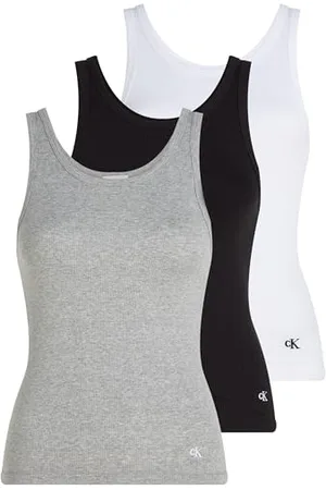 Calvin Klein Damen 3er Pack Tank Tops Scoop Neck Cotton mit Rundhalsausschnitt, Mehrfarbig (Black/White/Grey Heather), M