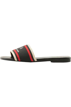 Armani Exchange Damen Thin, Big Printed Logo, Coloured Lines Slide Sandal, Black, 35.5 EU
