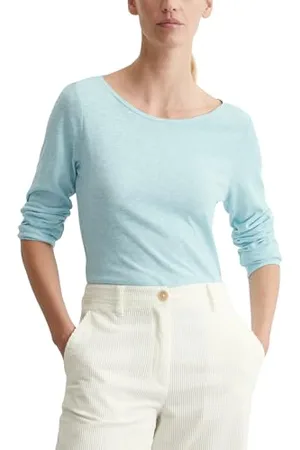 Marc O’ Polo Marc OߴPolo Damen Langarmshirt aus Bio-Baumwolle mit U-Boot-Ausschnitt, Blau (Morning Sky), XL