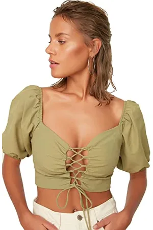 Trendyol Damen Bindung Detaillierter Ballonhülsenbluse Blouse Westlich, , 36