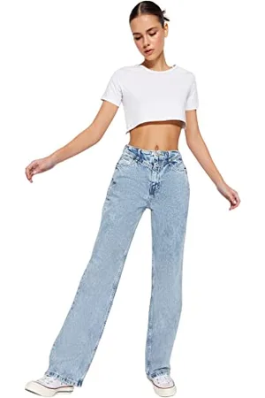 Trendyol Damen Taille Detaillierte Hohe 90er Jahre Breite Beinjeans Jeans, , 38 EU