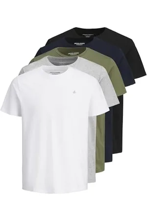 JACK & JONES Herren Shirts T-Shirt Tee SS Crew Neck 5er Pack, Farbe:Mehrfarbig, Größe:M, Artikel:-White Packed w