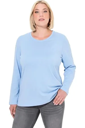 Ulla Popken Damen Shirt, Slim, Rundhalsausschnitt, Langarm Tunika-Shirt, , 50-52 EU