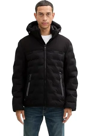 TOM TAILOR Herren 1041324 Hybrid Pufferjacke mit Abnehmbarer Kapuze, 29999-Black, L