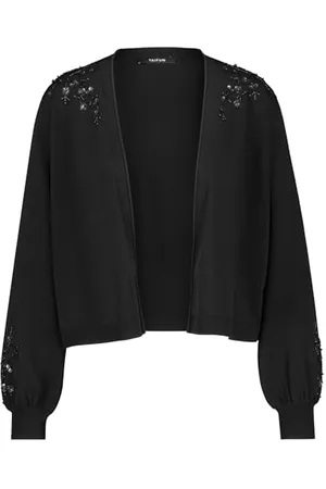 Taifun Damen Strickjacke mit Pailletten-Zier Ballonärmel, Ärmelbündchen, Langarm unifarben 36