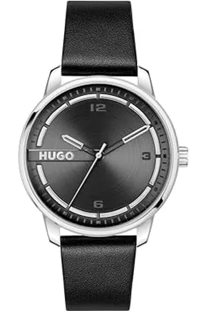 HUGO BOSS Uhr mit DREI-Zeiger-Quarzwerk für Herren Kollektion #Stamp mit Schwarzes Lederarmband - 1530362