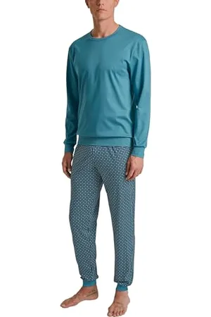 Calida Relax Streamline Bündchen-Pyjama Herren, aus 100% Baumwolle, Hose mit stoffbezogenem Gummibund