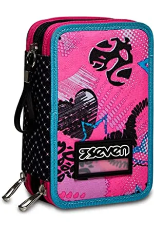 7 for all Mankind Federmäppchen , Mäppchen, mehrfarbig, Federtasche für Schreibwaren, Etui mit Stiften, Kugelschreiber, & mehr, 3 Fächer, Mädchen & Jungen, Schule - Grundschule, XXL Candy Fuxia rosa/blau/schwarz