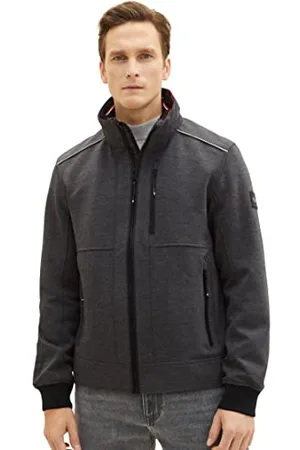 TOM TAILOR Herren 1037324 Casual Blouson Jacke mit Abnehmbarer Kapuze im Kragen, 31109-anthracite Knitted Structure, XL