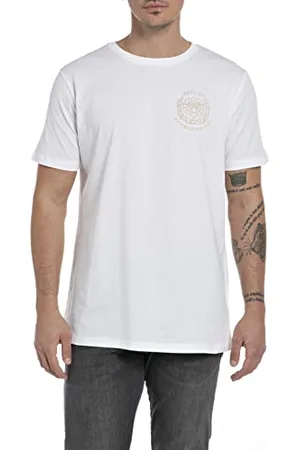 Replay Herren T-Shirt Kurzarm Schriftzug und Backprint, (Weiß), S