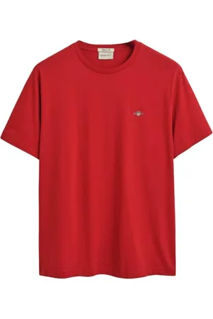 GANT Herren T-Shirt - REGULAR SHIELD, Rundhals, kurzarm, Baumwolle, Stickerei Rot (Ruby) L