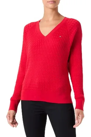 Tommy Hilfiger Damen Pullover Cable Sweater mit V-Ausschnitt, , M