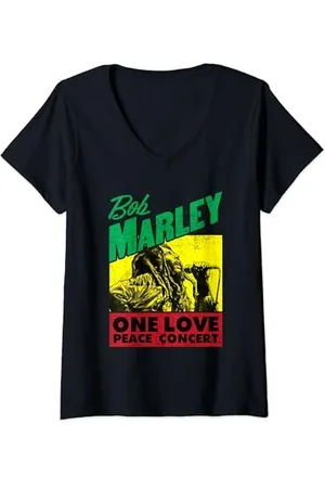 Bob Marley Damen Offizielles One Love Peace Konzert T-Shirt mit V-Ausschnitt