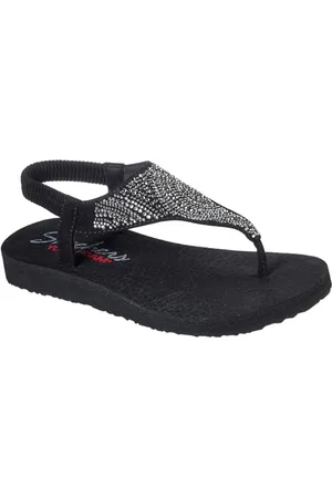 Skechers Damen Meditation New Moon Zehentrenner, Black Mitobuck/Smoke Rhinestone, 36 EU