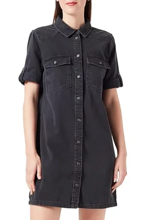 Noisy May Damen Midi Jeans Kleid Denim Dress Modisches Kurzarm Shirtkleid NMNEW, Farben: , Größe:L