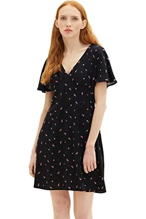 TOM TAILOR Damen 1036825 Sommerkleid mit Blumen, 31950-Small Black Flower Print, L
