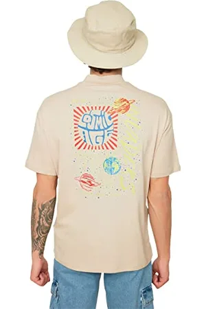 Trendyol Herren Stein Männlich Regulärer Sitz Steiler Kragen Gedruckt T Shirt, , L EU