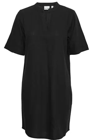 Ichi IHLINO DR Damen Kleid aus Leinenmix Freizeitkleid Webkleid V-Auschnitt Loose fit, Größe:40, Farbe: