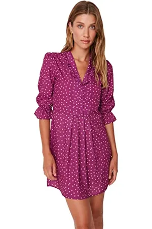 Trendyol Damen Midi Wrapover Regular Dress Kleid, Purple, 38