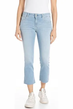 Replay Damen Jeans Schlaghose Faaby Flare Crop Flare-Fit, (Blau), 25W / 26L