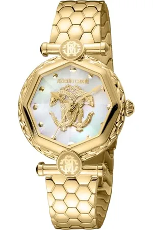 Roberto Cavalli Damen Analog Quarz Uhr mit Edelstahl Armband RV1L204M0051