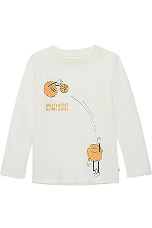 TOM TAILOR Jungen 1037516 Langarmshirt mit Print, 12906-Wool White, 92/98
