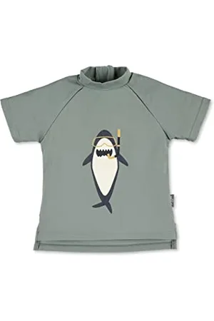 Sterntaler Badeshirt kurzarm Hai Print - UV-Schutz 50+ Schwimmshirt mit Stehkragen - Jungen UV Shirt mit unterlegtem Reißverschluss hinten - Kinder Badebekleidung, , Größe 104