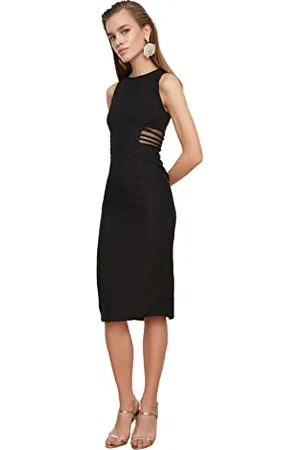 Trendyol Damen Schwarzes Taille Detailliertes Kleid Cocktail Dress, , 36 EU