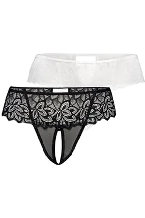 Teyli Damen 2er Pack Ouvert Tanga - Höschen mit Offenem Schritt - Slips im Schritt Offen - Unterwäsche mit Spitze Blumenmotiv (DE/NL/SE/PL, Alphanumerisch, S, M, Regular, Regular, )