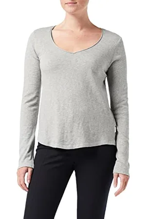 Marc O’ Polo Marc OߴPolo Denim Damen Langarmshirt aus Bio-Baumwolle mit V-Ausschnitt, Grau (Grau), M