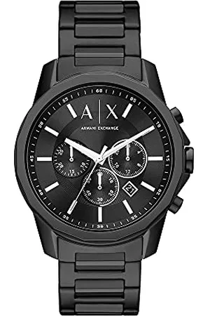 Armani Exchange Uhr für Herren , Chronographenwerk, 44mm Schwarzes Edelstahlgehäuse mit Edelstahlarmband, AX1722