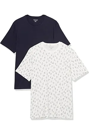 Amazon Herren Kurzärmeliges T-Shirt mit Rundhalsausschnitt aus Baumwolle – Regular Fit, 2er-Pack, , S