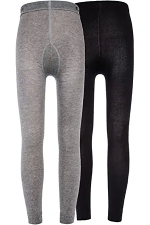 Ewers 2er-Pack Kinderleggings Unifarben, Doppelpack Leggings aus Baumwolle für Mädchen, Made IN Europe, Schwarz/Grau, Größe 110-116