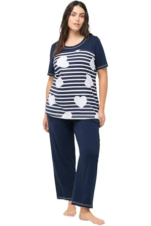 Ulla Popken Damen, Stripes & Heart Pyjama, , 54-56