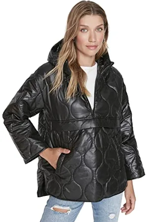 Trendyol Damen Jung Oversize Puffer Plain Webstoff Winterjacke Coat, , M