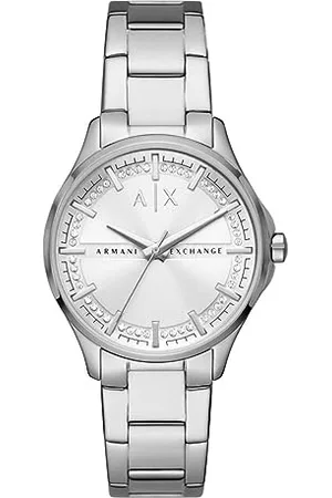 Armani Exchange Uhr für Damen , Dreizeigeruhrwerk, 36mm Silbernes Edelstahlgehäuse mit Edelstahlarmband, AX5256