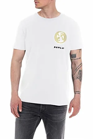 Replay Herren T-Shirt Kurzarm mit Print, (Weiß), M