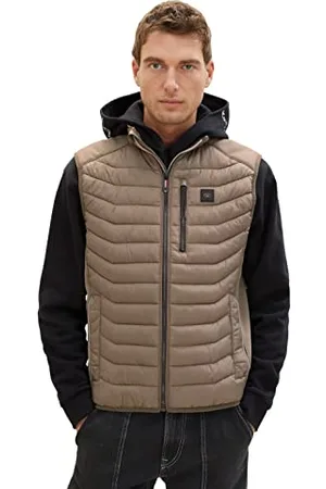 TOM TAILOR Herren 1036074 Hybrid Steppweste mit Stehkragen, 32097-smokey Olive Green, S